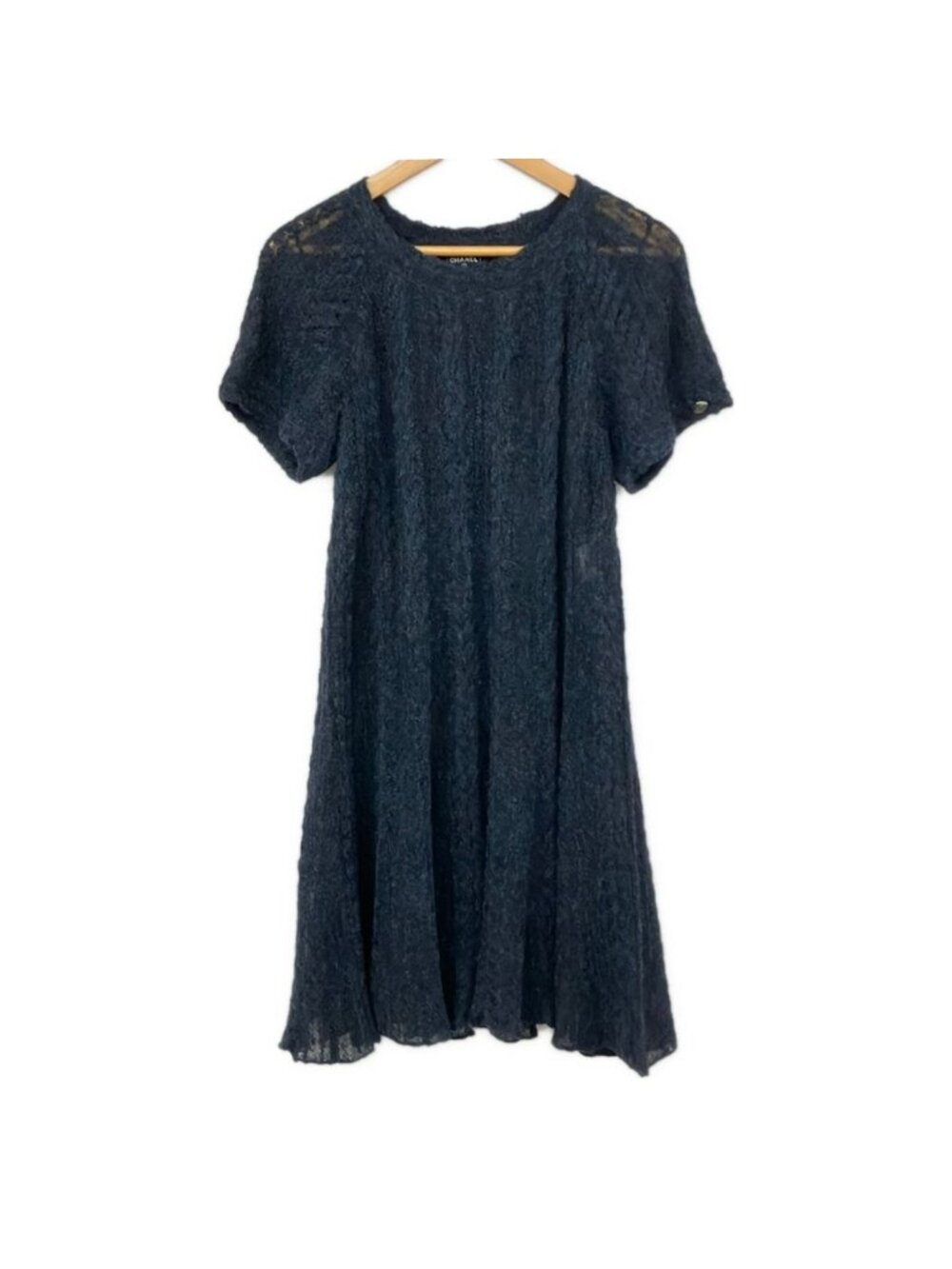 Chanel Dress M Navy Crew Neck Short Sleeve Knee-length Knit 40